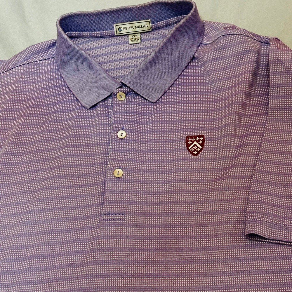 Peter‎ Millar Polo Shirt Mens XXL Purple Excellent Cotton Check Crest Golf
